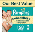 VIENEN EN CAJA-Pañales Pampers Swaddlers, talla 3 (6-12 kg), 168 unidades, hipoalergénicos, absorbentes, mantienen al bebé seco y cómodo, pañales desechables seguros para la piel.