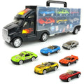 Camión transportador de coches de juguete Big Mo's Toys - Con 6 elegantes coches de carreras de metal - Con estuche de transporte, para niños, surtido