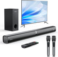 Barra de sonido con subwoofer para TV, sistema de altavoces Bluetooth 5.3 para cine en casa con 2 micrófonos inalámbricos para karaoke, audio de sonido envolvente con HDMI ARC, óptico, AUX, USB para películas (potencia máxima de 260 W)