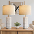 Juego de 2 lámparas de mesa modernas de cerámica de 23" - Lámparas de mesa para sala de estar, lámparas de mesita de noche estilo rústico para dormitorio, juego de 2 lámparas de mesita de noche blancas estilo boho