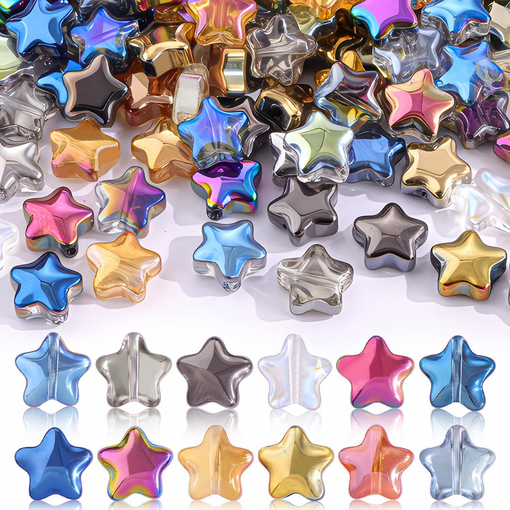 200 Cuentas de Vidrio Estrella 8mm | Colores Mixtos Electroplatados | DIY Bisutería