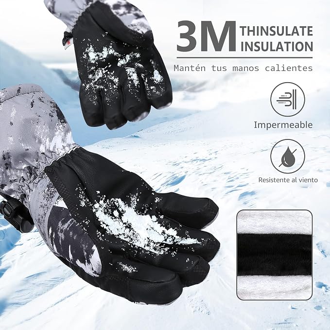Guantes de esquí, guantes de nieve impermeables para invierno cálido clima frío guantes táctiles para padres e niños, esquí, snowboard