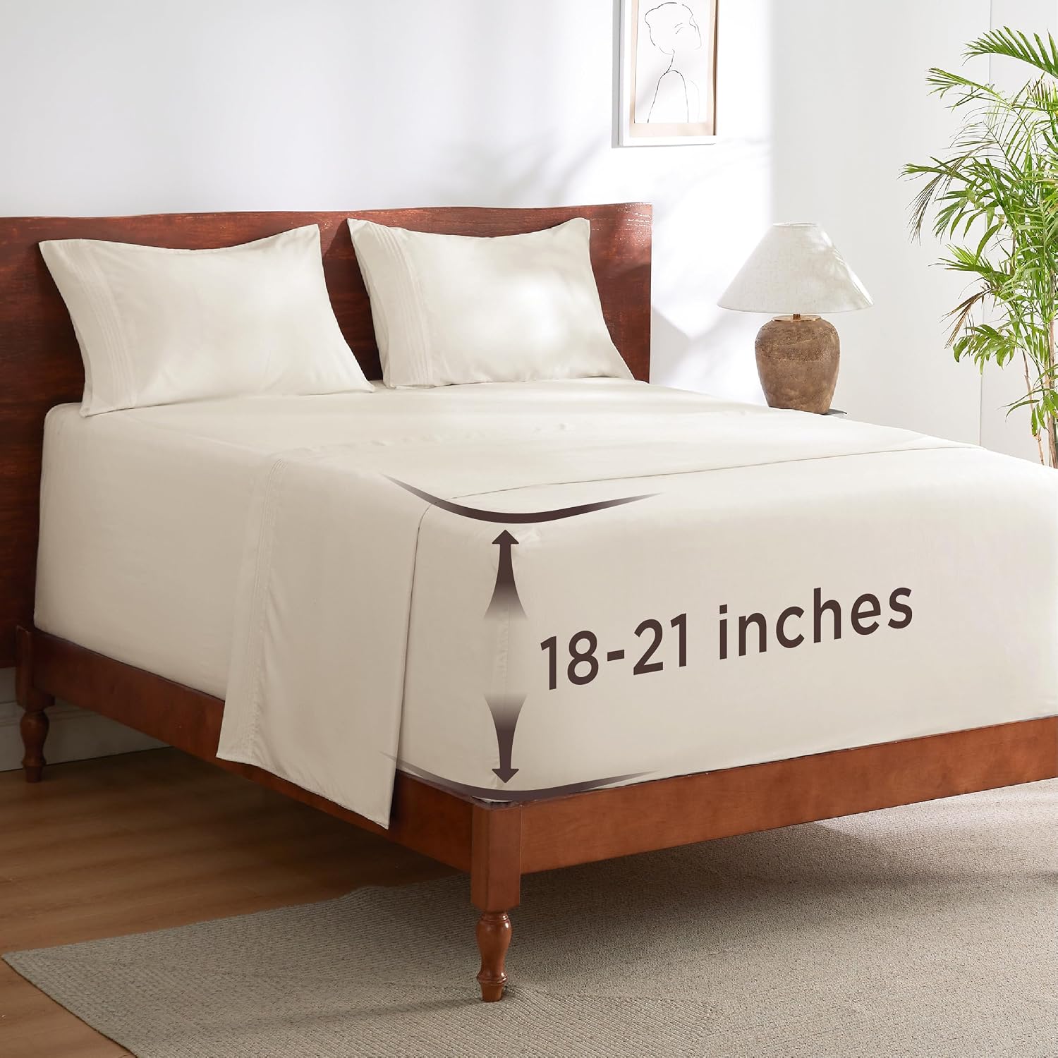 Juego de sábanas Bedsure de bolsillo profundo tamaño Queen – Se adapta a colchones de hasta 21 pulgadas de grosor – 4 piezas de sábanas de cama GentleSoft, absorben la humedad