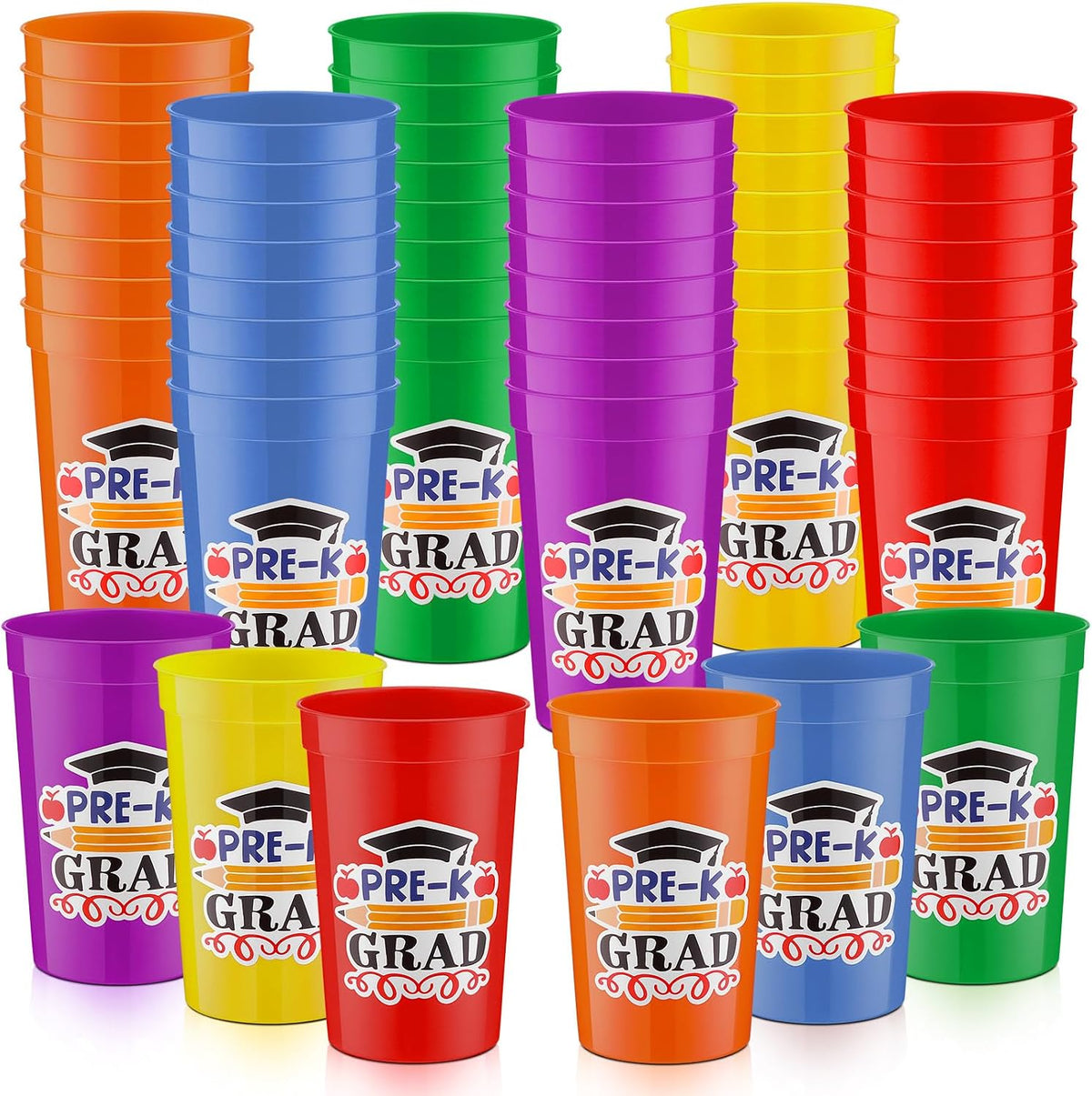 Jingmore 48 vasos de graduación preescolar de 355 ml (12 oz) Vasos de graduación 2026 de plástico desechables y coloridos para fiestas, jugos, bebidas frías y calientes, ideales para recuerdos y decoraciones de fiestas de graduación.