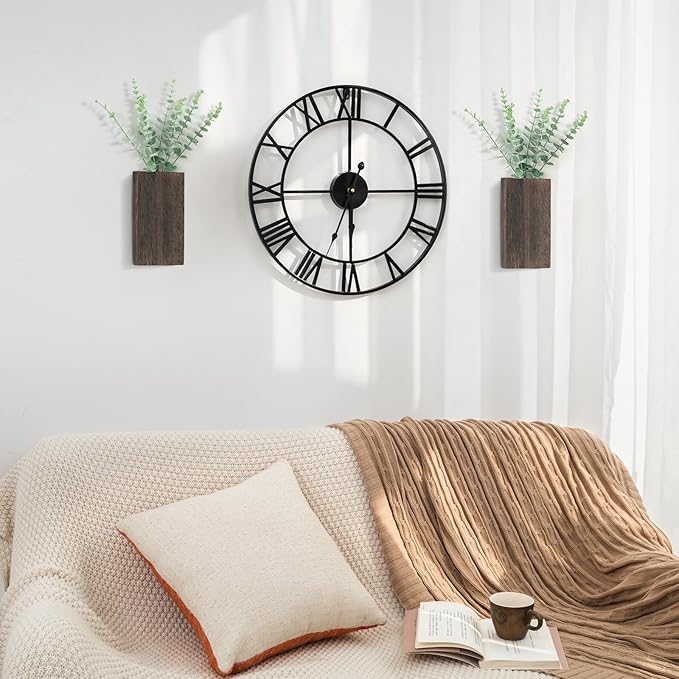 Dahey Paquete de 2 macetas de madera para pared con eucalipto artificial para colgar en la pared, maceta de bolsillo para plantas falsas de interior, vegetación, sala de estar, dormitorio, cocina, decoración del hogar y la oficina