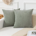 Kevin Textile 2 Fundas de Cojín de Pana Suave | Set Decorativo Boho a Rayas para Sofá, Cama y Sala Estilo Granja | 18x18 pulgadas, Verde Grisáceo