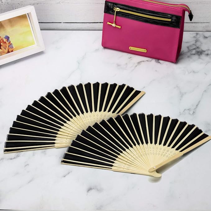 Ventiladores plegables de bambú japoneses – Pack de 10 | Abanicos de mano de papel negro