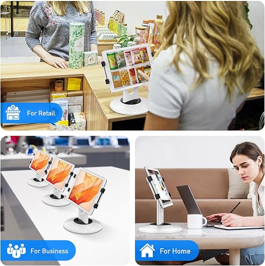 AboveTEK Soporte iPad Kiosk POS Giratorio 360° – Para Tablets 6"-13", Uso Comercial en Tienda, Oficina, Recepción y Cocina, Color Blanco