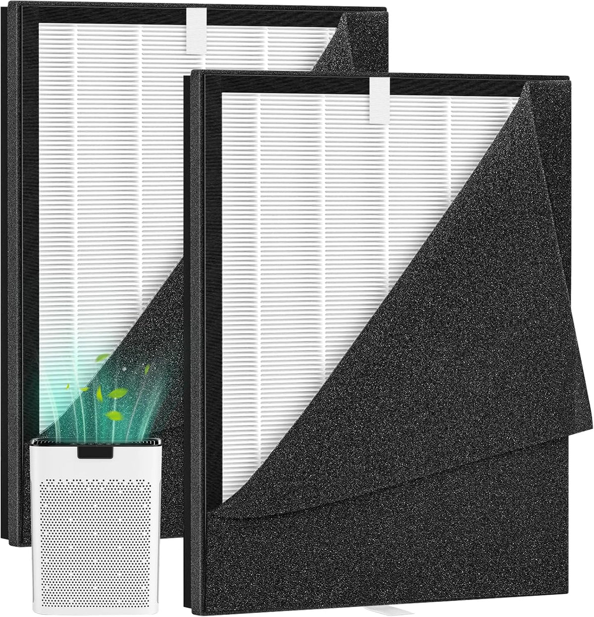2 Pack KJ190L Filter Replacement for MOOKA KJ190H KJ190L Air Puri-fier | 3 Stage Filtration for Home Large Room 2200 Ft² Smoke Dust Pollen Pet Dander, 2 KJ190H Filters and 4 Washable Pre-Filters
