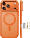 Funda TORRAS magnética y a prueba de golpes para iPhone 17 Pro Max, compatible con MagSafe, protección contra caídas de grado militar, control de cámara, botón personalizable, delgada, color naranja translúcido.