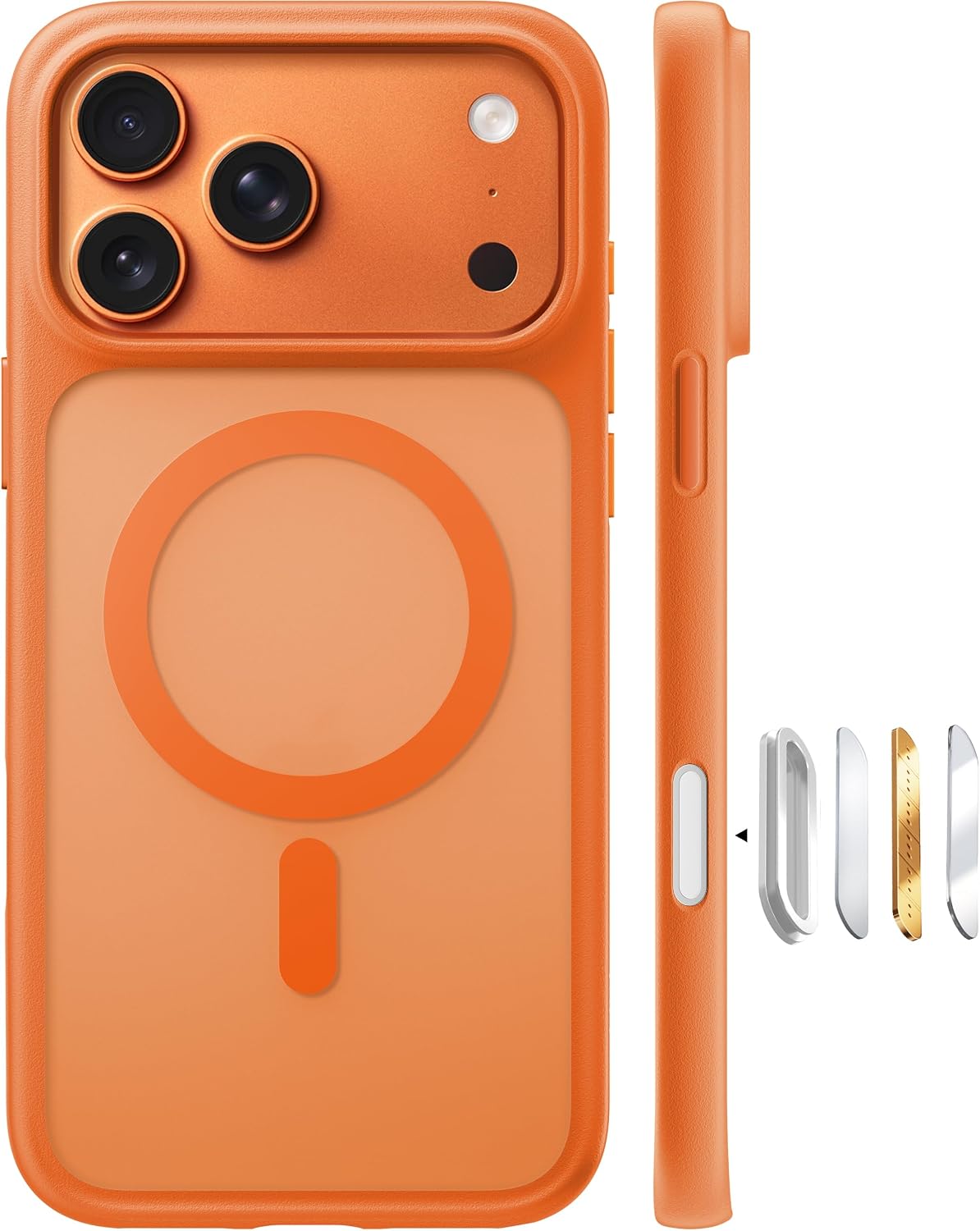 Funda TORRAS magnética y a prueba de golpes para iPhone 17 Pro Max, compatible con MagSafe, protección contra caídas de grado militar, control de cámara, botón personalizable, delgada, color naranja translúcido.