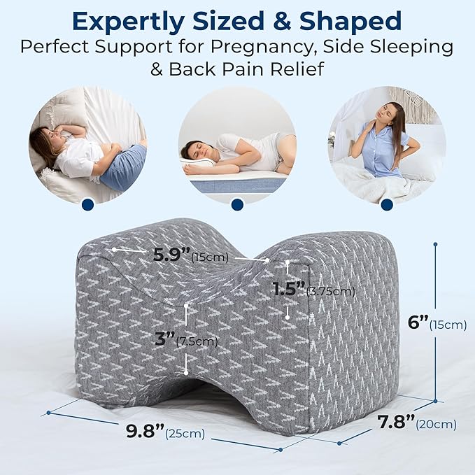5 STARS UNITED Almohada de rodilla para personas que duermen de lado, alivio del dolor de cadera, cojín de espuma viscoelástica para dormir de lado, almohada entre piernas para ciática y dolor de espalda