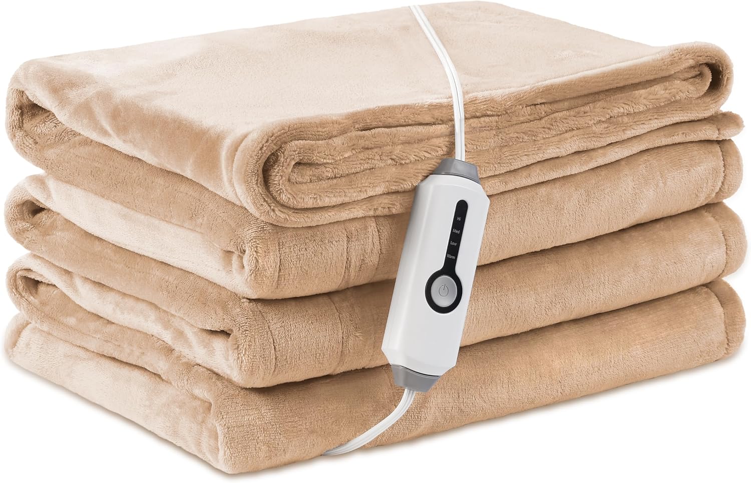 Cobija Eléctrica LaffyLo Tamaño Full 72"x84" – Franela Suave Transpirable, 4 Niveles de Calor, Apagado Automático 10H, Lavable a Máquina, Café Claro