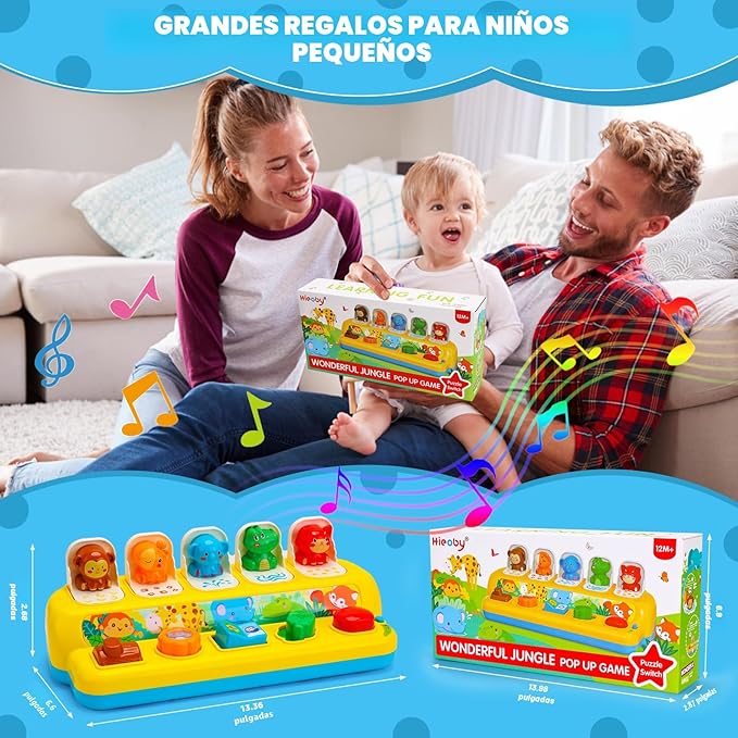 Juguetes interactivos emergentes de animales con música y luz, juguetes Montessori de causa y efecto para niños y niñas de 1 año, juguete musical educativo para bebés de 9-12-18 meses, juguete STEM
