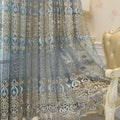 Amidoudou 1 par de cortinas transparentes de jacquard europeo, cortinas de tul bordadas para sala de estar y dormitorio, cortinas translúcidas de lujo (azul grisáceo, 51 x 90 pulgadas)