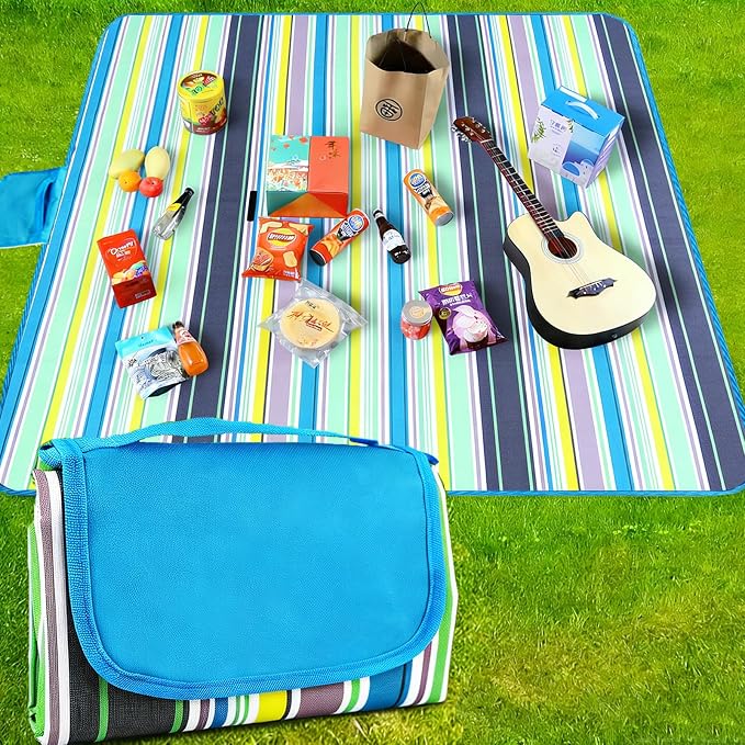 Manta de Picnic Impermeable 200x150 cm Extra Grande, Manta Picnic Plegable con Base PVC Antideslizante y Antiarena, Manta de Playa Lavable para Camping Jardín Parque Festival con Asa