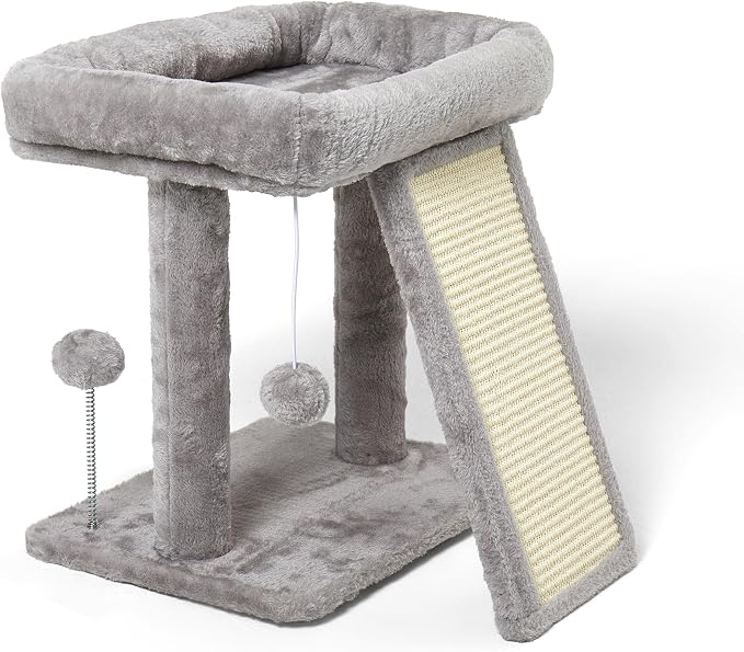 Torre pequeña de árbol para gatos de 43.4 cm con poste rascador para gatos de interior, gris claro