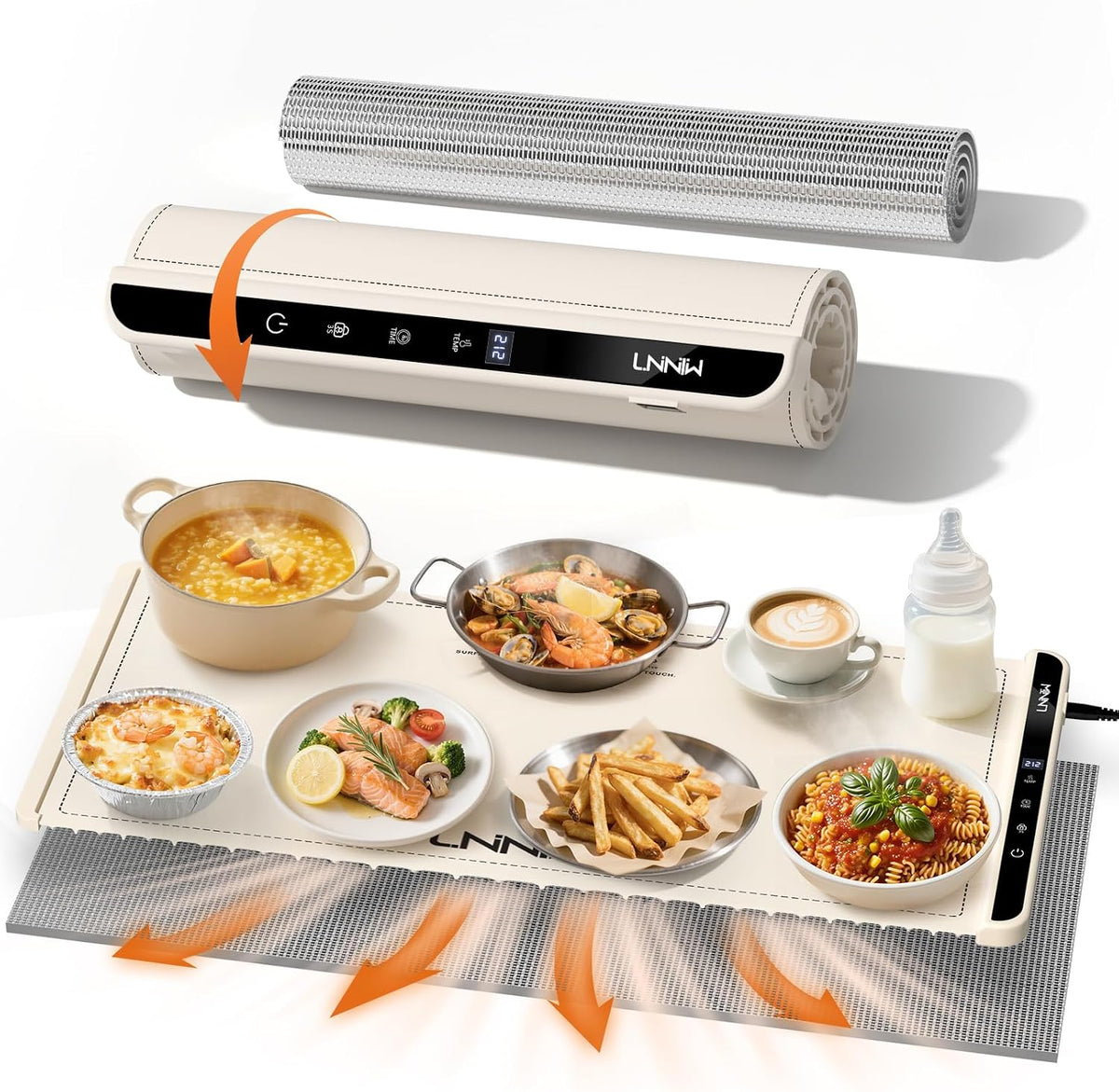 Tapete Calentador de Alimentos Extra Grande | 36x15 Pulgadas | 6 Temperaturas y 6 Temporizadores | Seguro para Ninos | Mantiene Platos Calientes