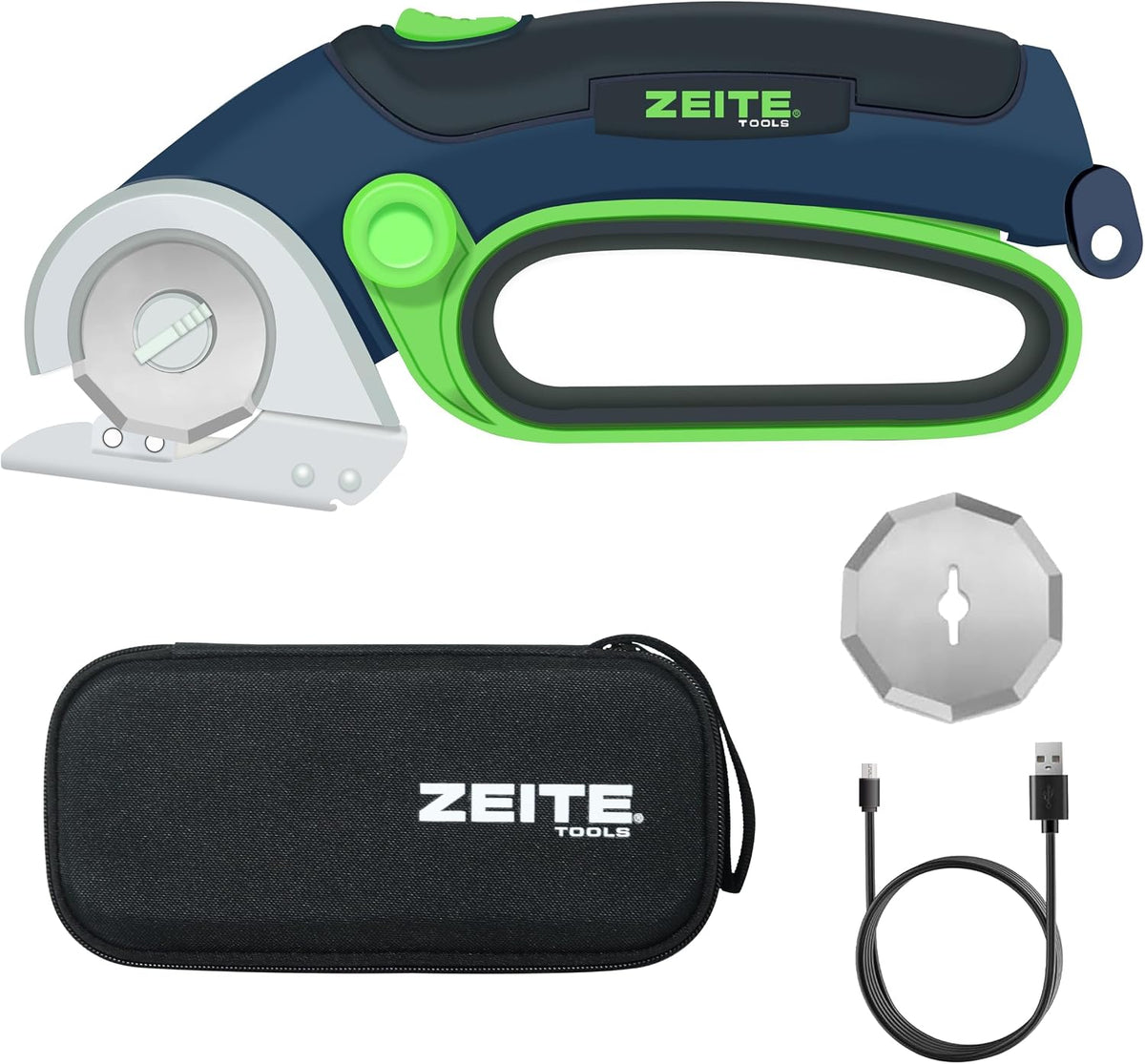Tijeras eléctricas inalámbricas ZEITE de 4 V, cortador de cartón con 2 cuchillas, caja de almacenamiento, cable de carga USB, cortador rotatorio de potencia, corte máximo de 1/4", para cajas de cartón, alfombras finas y plástico, fácil de sujetar y