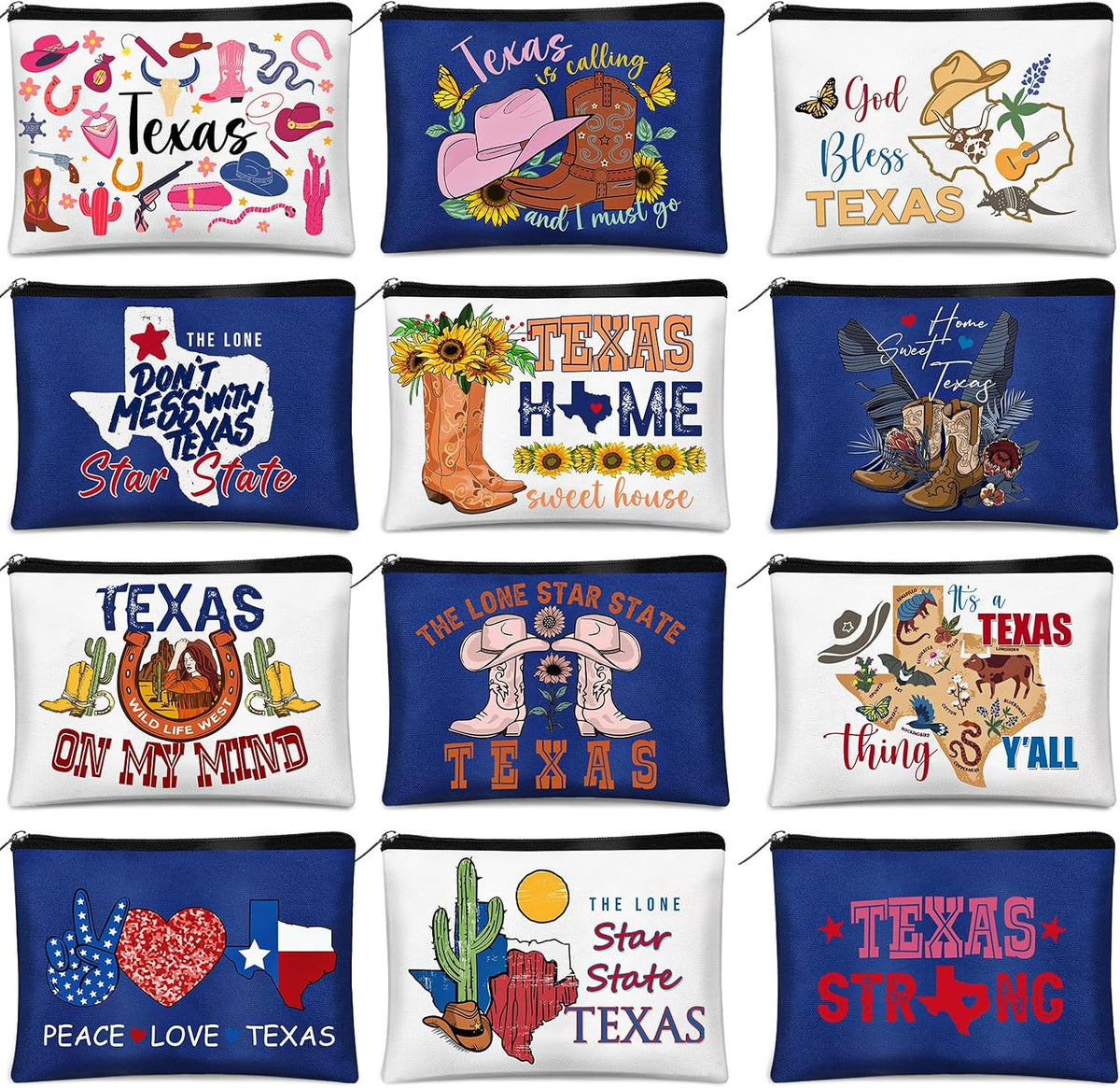 Reginary 12 piezas Regalos de recuerdo de ciudad Regalos del estado de Texas Recuerdos de la ciudad de Chicago Bolsa de maquillaje de California París San Francisco Alaska Bolsa de cosméticos con cremallera para mujer Recuerdos de viaje