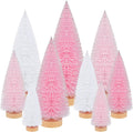 Leyndo 9 Pcs Pink Classic Artificial Mini Christmas Tree Sisal Bottle Brush Trees with Wood Base Christmas Pine Trees for Autumn Winter Holiday Home Kitchen Party Decor
