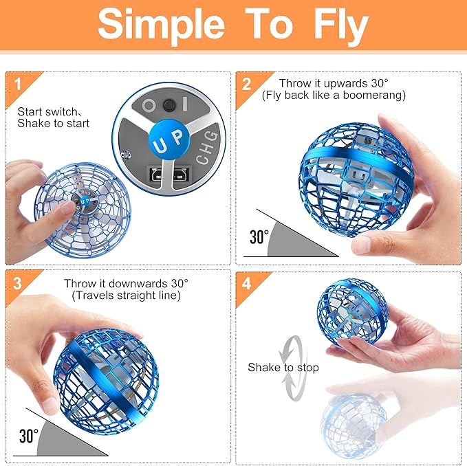 Cesta de Pascua esencial para niños, bola de orbe voladora para adolescentes de 6 a 12 años de edad, sensor de movimiento mejorado, bola boomerang flotante, girador mágico volador de iluminación