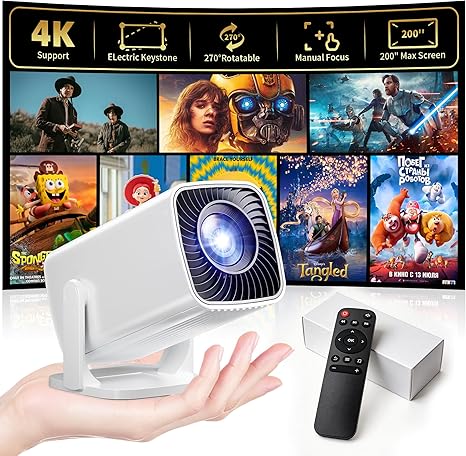 Mini Proyector Q100 | Soporte Giratorio 270°, Corrección Trapezoidal Eléctrica, Pantalla hasta 200", Enfoque Eléctrico