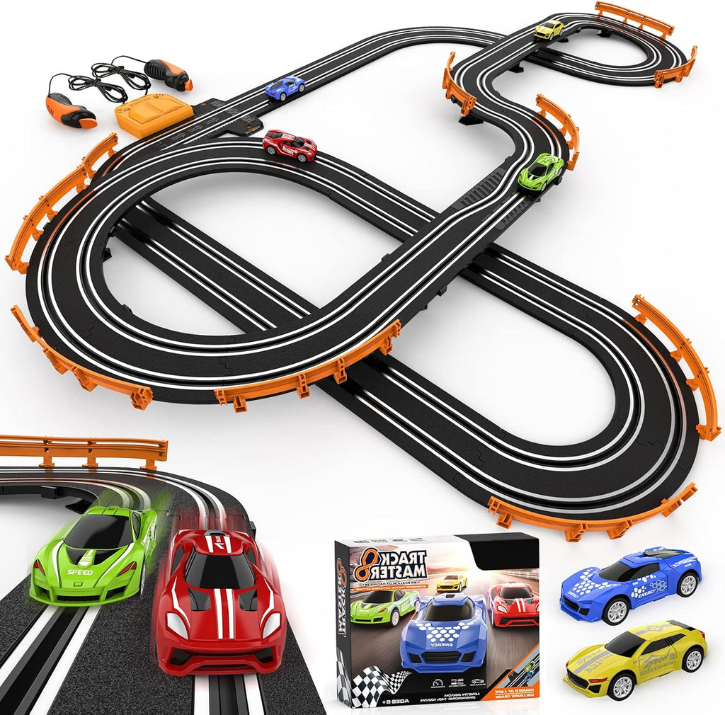 Pista de Carreras con 4 Autos de Alta Velocidad — Juego Dual con Contador de Vueltas, Paso Elevado Circular, Para Niños de 6 a 12 Años