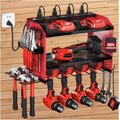 Organizador de Herramientas Eléctricas con Estación de Carga - Soporte de Pared Modular Resistente para Garaje y Taller, 4 Soportes para Taladros, Regalo Para Papá (Rojo)