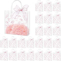 Sweetude 24 bolsas de regalo de PVC transparente de concha de mar con lazo rosa a granel con asa, bolsas de regalo de fiesta de conchas marinas para cumpleaños, verano, suministros de boda, 7.9 x 7.9 x 3.2 pulgadas