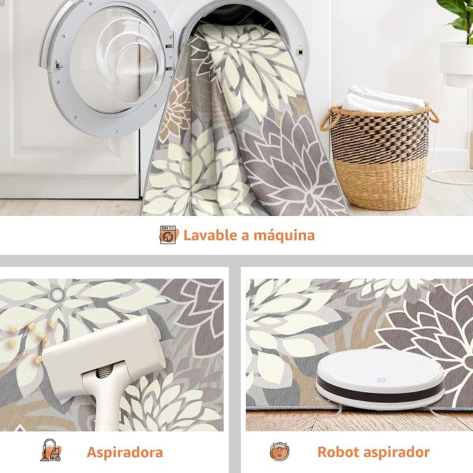 ⚠️ IMÁGENES DE REFERENCIA — VER FOTOS | Alfombra Exterior Lavable 5x8 Pies — Diseño Tropical Floral Multicolor, Chenille Impermeable, Para Patio y Sala (Taupe)