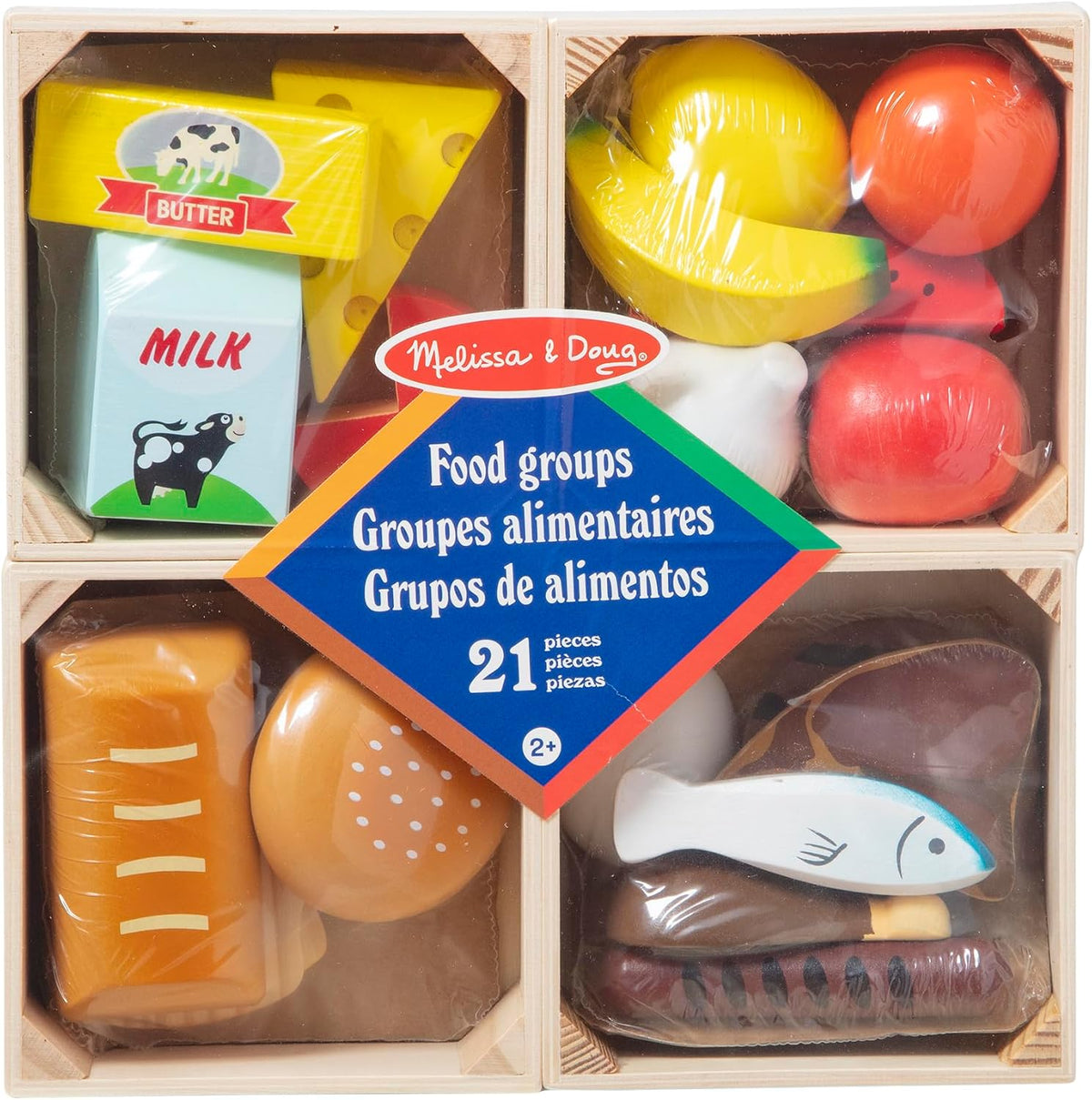 Melissa & Doug Grupos de Alimentos, Set de 21 Juguetes de Madera para Jugar a la Comida y Accesorios de Cocina para Niños, Juguetes Preescolares para Niñas y Niños de 3 Años en adelante