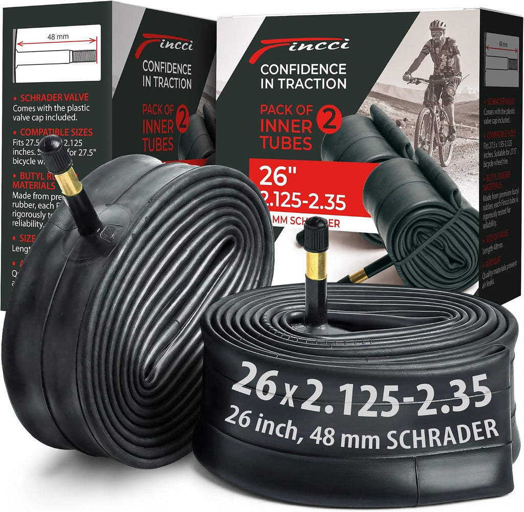 Fincci Tubos de Bicicleta Resistentes 26x2.1/2.25/2.3/2.35 | Par de Cámaras 26 pulgadas Válvula Presta/Schrader, Fáciles de Instalar para MTB, Ruta y Cruiser
