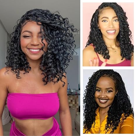 Extensiones Crochet Box Braids Goddess con Puntas Rizadas – 30.5 cm, 8 Paquetes 3X, Color 1B – Cabello Sintético para Mujeres