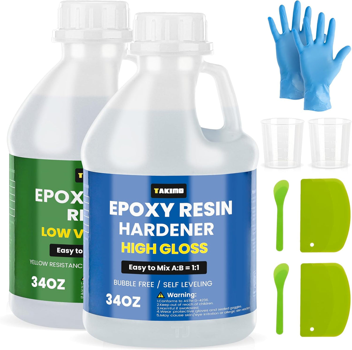 Kit Resina Epoxi Transparente TAKIMO 68 oz - Alto Brillo, Sin Burbujas, Razón 1:1, Joyерía y Arte