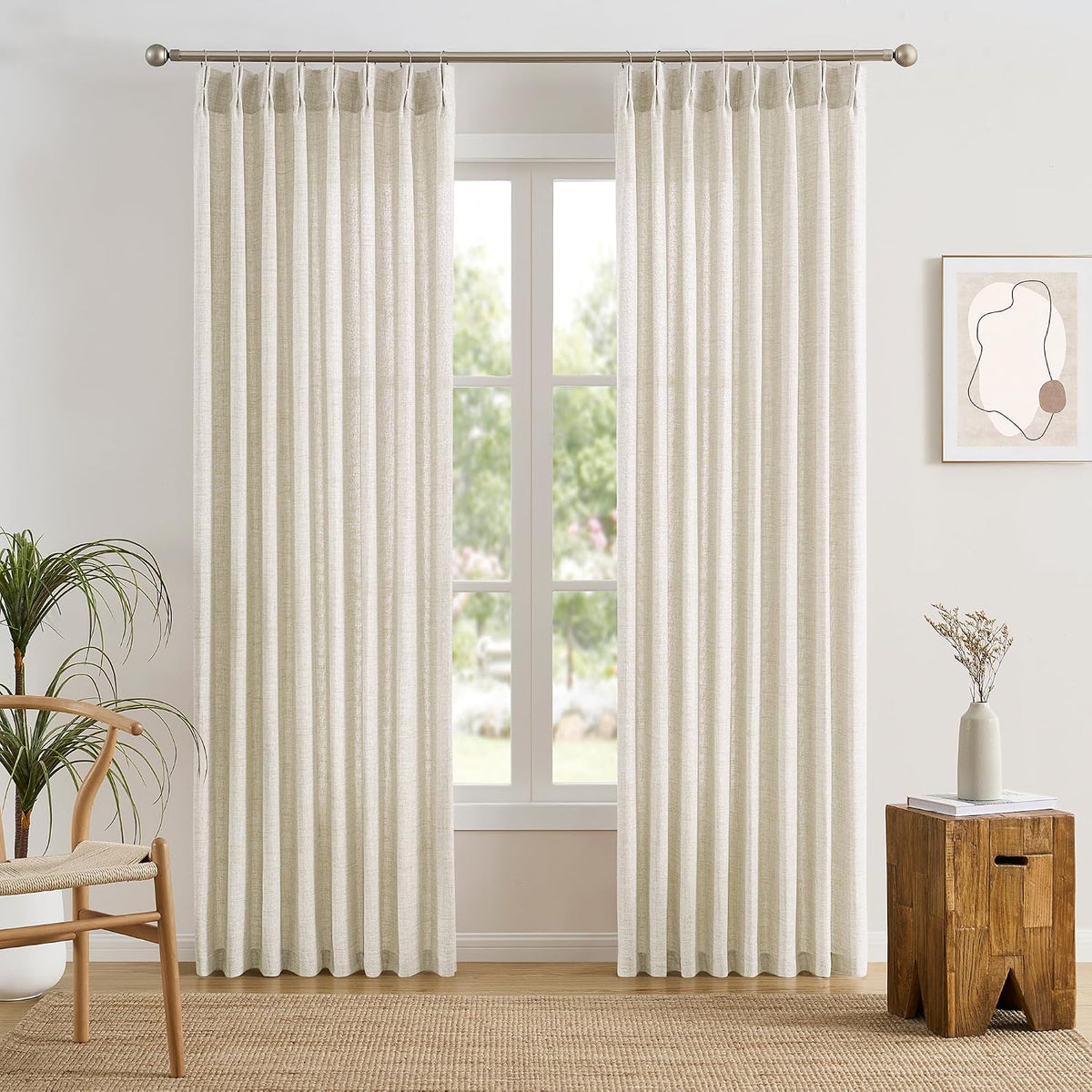 Cortinas de 105 pulgadas, drapeadas, con pliegues pellizcados, con memoria, trabillas traseras, semitransparentes, con textura de lino, para dormitorio y sala de estar, con ganchos. Paneles de ventana de 105 pulgadas de largo y 50 pulgadas de ancho.
