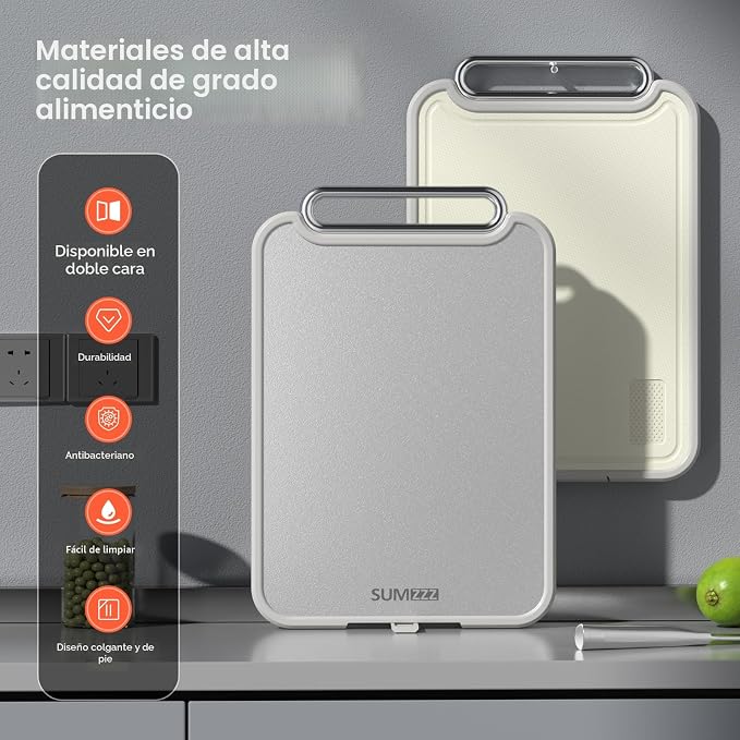 Tabla de Cortar de Acero Inoxidable Sumzzz 2 en 1 — Doble Cara, Grado Alimenticio, Antideslizante, 16x11 Pulgadas