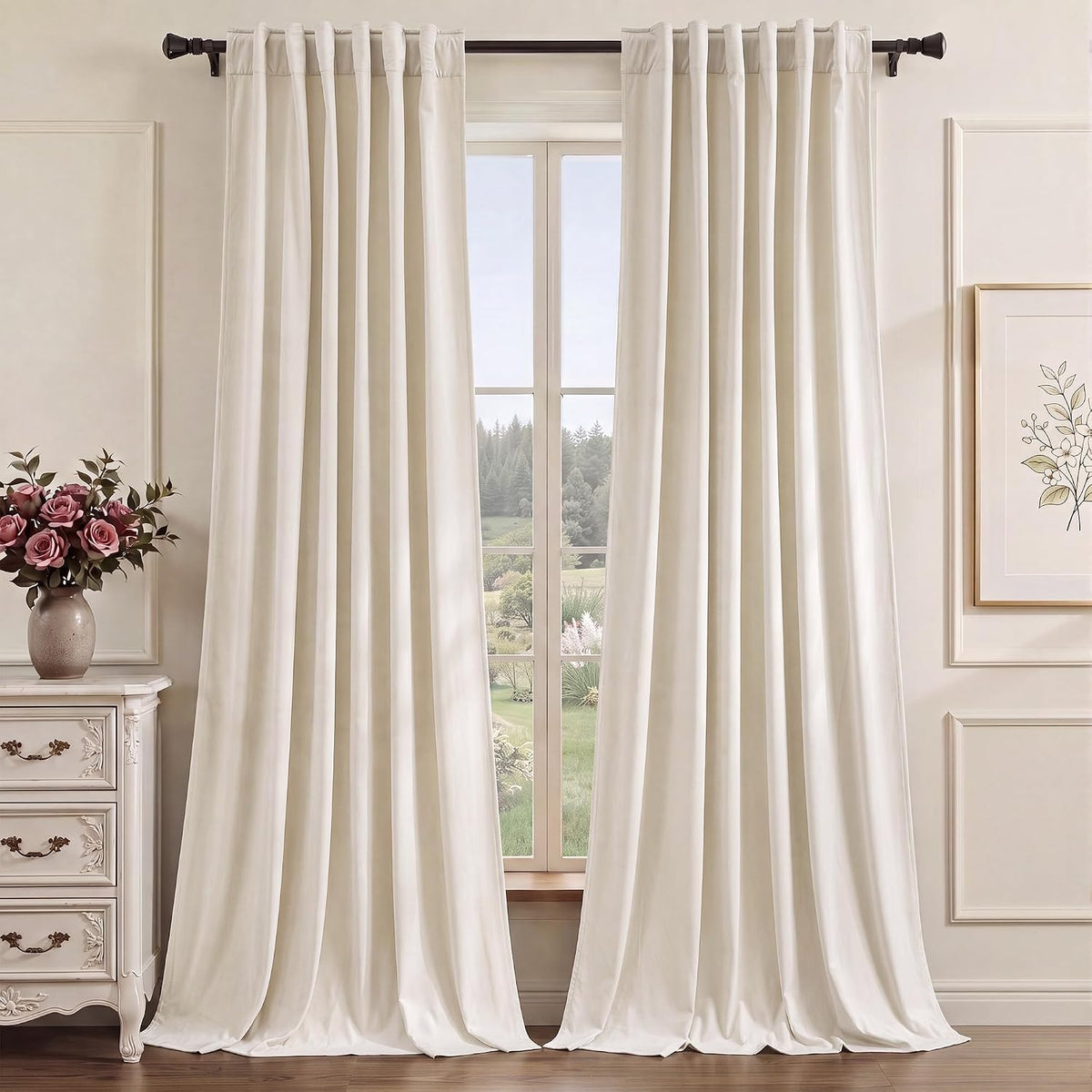 Cortinas StangH de terciopelo beige de 90 pulgadas de largo para dormitorio, elegantes cortinas color champán para decoración bohemia, paneles de privacidad con aislamiento térmico para guardería, 52 x 90 pulgadas, 2 paneles.