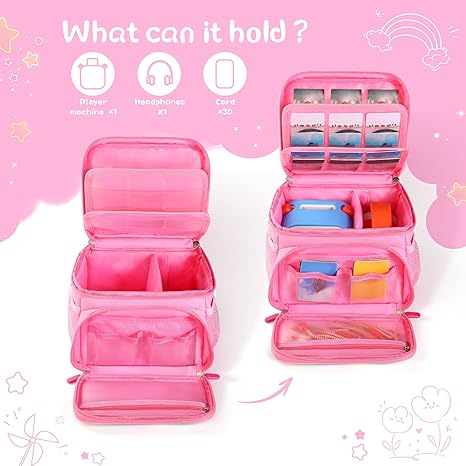 Funda de Viaje para Yoto Player 3ra Generación – Capacidad 30 Tarjetas | Correa Ajustable | Para Niños | Color Rosa | Solo Funda