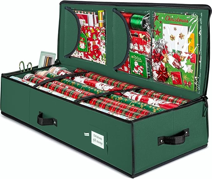 Organizador de Papel de Regalo ZOBER 40" | Capacidad para 24 Rollos | Verde/Negro