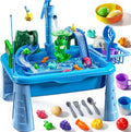 Mesa de agua de juguete con fregadero para niños de 2, 3, 4, 5 y 6 años - Cocina de exterior con agua corriente, juegos de pesca, mesa de agua para niños pequeños de 3 a 8 años, juguetes de playa para exteriores (azul)