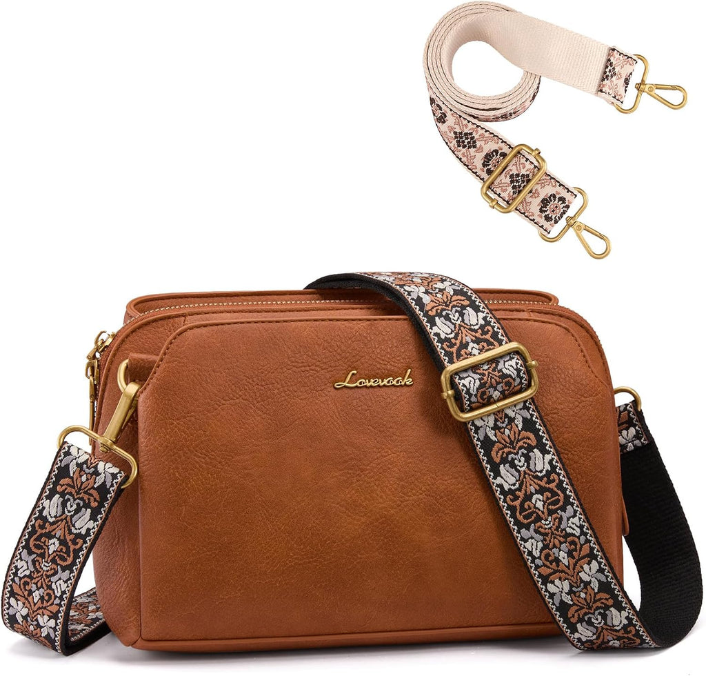 Bolsas Cruzadas LOVEVOOK para Mujeres con 2 Correas Ajustables, Pequeñas Bolsas de Cuero con Ranuras de Bloqueo RFID, Bolsa de Hombro