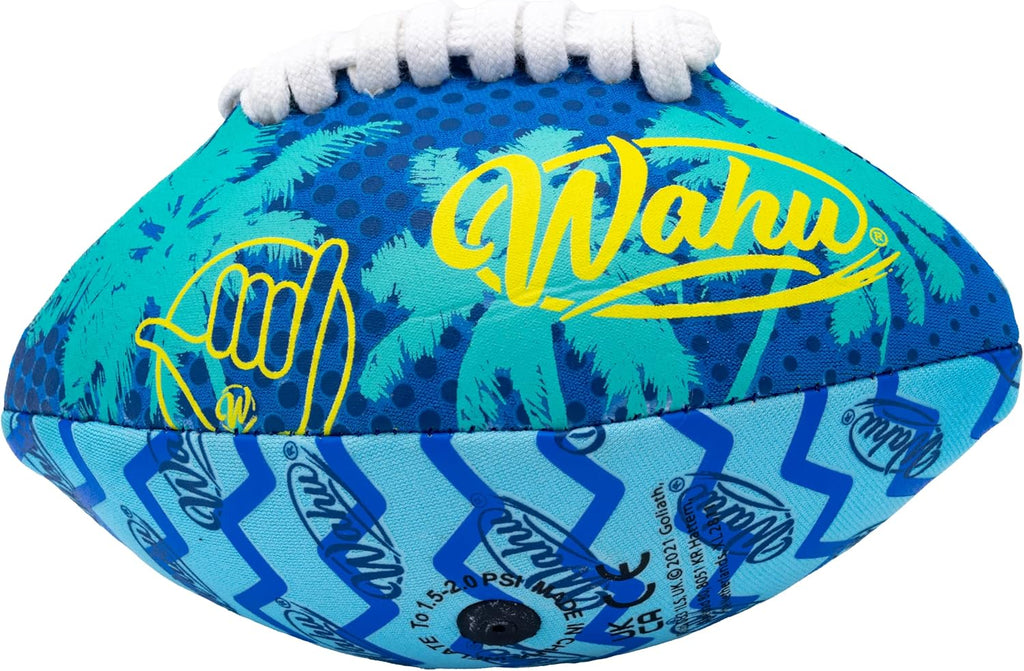 Balón de Fútbol Americano Mini WAHU — 100% Impermeable, 16.5 cm, Azul/Teal, para Playa y Piscina