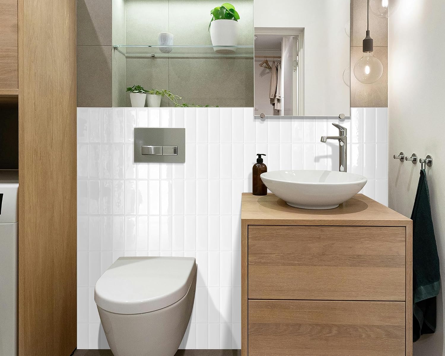 Azulejos Adhesivos Art3d 11.4x9" Vinilo Blanco — Pack 10, Peel and Stick, Para Cocina y Decoración de Paredes