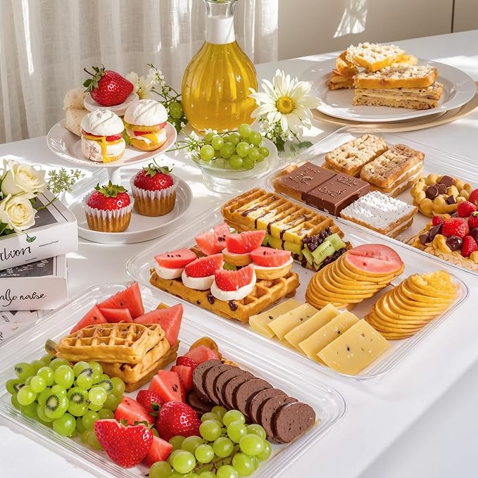 SUT Paquete de 6 bandejas transparentes para servir entretenimiento, platos de servir de 16 x 11 pulgadas para aperitivos, frutas, galletas, postres, bandejas de plástico