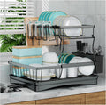 Escurridor de Platos Grande de 2 Niveles | Organizador Desmontable de Gran Capacidad para Encimera de Cocina | con Portacubiertos | Negro