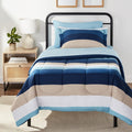 Juego de Ropa de Cama Amazon Basics 5 Piezas | Microfibra Ligera | Edredón y Sábana | Tamaño Twin XL | Rayas Azules | Juego Completo | 1 Set