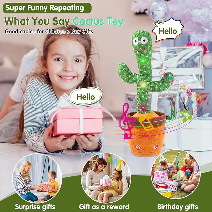 Cactus bailarín con volumen ajustable, juguete de cactus que habla, emite luces brillantes y coloridas, repite lo que dices, canta 120 canciones,juguetes electrónicos de felpa suave, divertidos y creativos juguete para bebés y niños