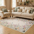 Alfombra lavable Wonnitar de 4x6 para dormitorio, alfombra con estampado floral para sala de estar, alfombra antideslizante para entrada, alfombra botánica de pelo corto para mesita de noche (beige, 4'x6')