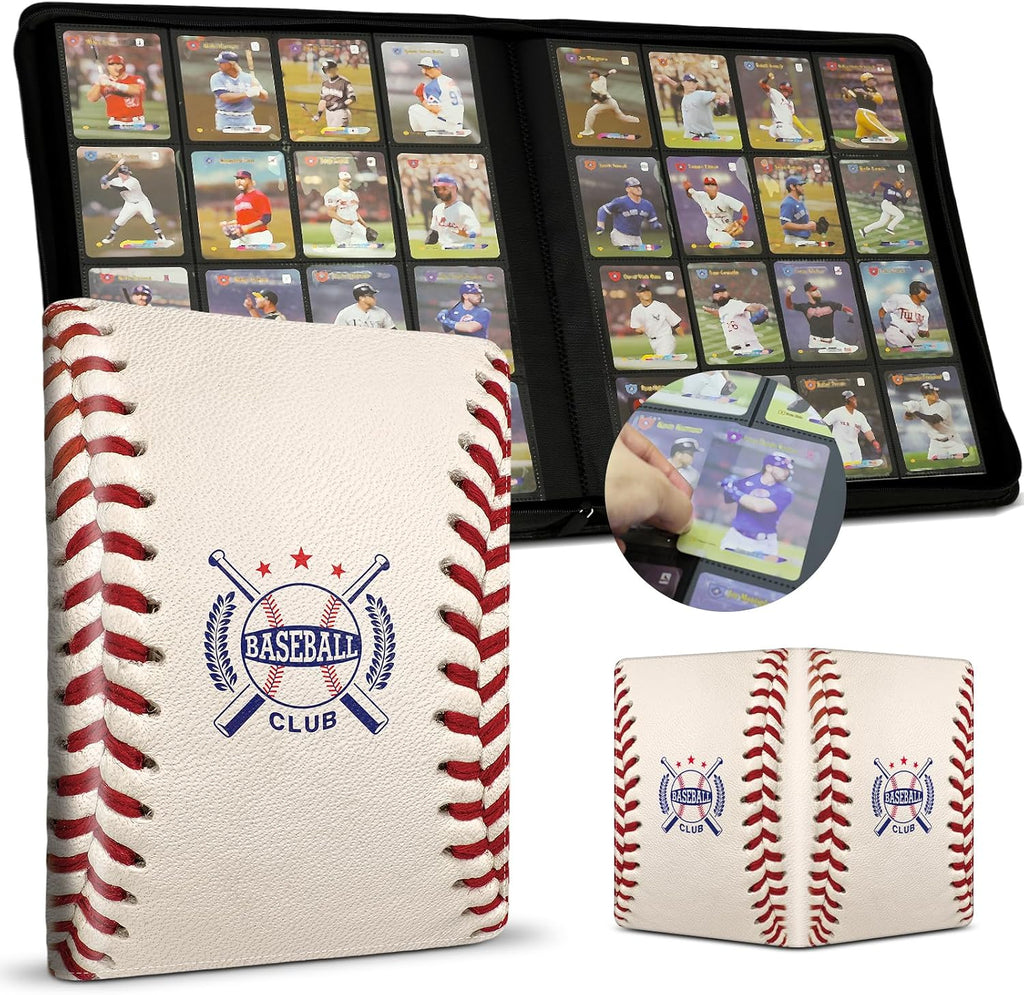 Álbum para tarjetas de béisbol con 16 bolsillos, cubierta de PU de primera calidad para más de 1000 tarjetas, álbum de colección de tarjetas deportivas con carga lateral y soporte para tarjetas.